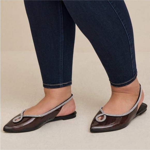 Torrid Black & Silver Jeweled Pointed Toe Slingback Flats 6 Extra Wide Width - Picture 5 of 12